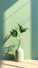 Beautiful floral arrangement in vase set against sun shadow on the wall.