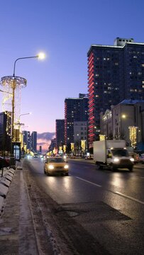 Video of New Arbat Avenue in the night illumination. Moscow. Russia