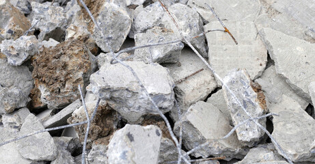 Piles of rubble after house demolition