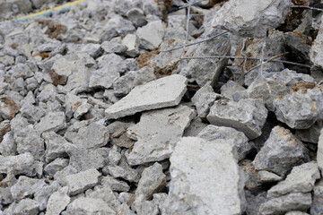 Piles of rubble after house demolition