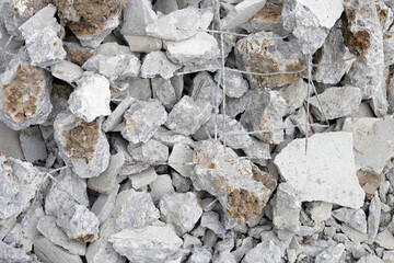 Piles of rubble after house demolition