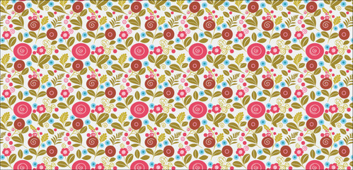 seamless pattern with flowers and hearts, Swirly floral retro