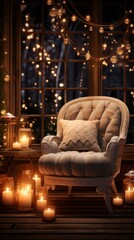 Comfortable chair by candelight glowing UHD wallpaper