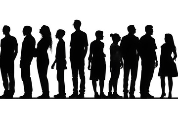 silhouette group of people isolated on transparent background - design element PNG cutout