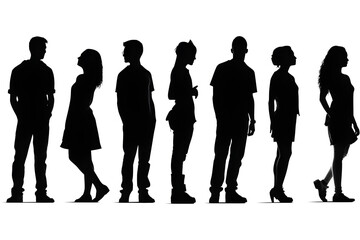 silhouette group of people isolated on transparent background - design element PNG cutout collection - obrazy, fototapety, plakaty