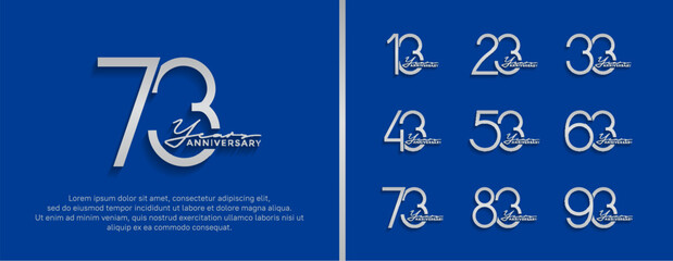 set of anniversary logo silver color on blue background for celebration moment