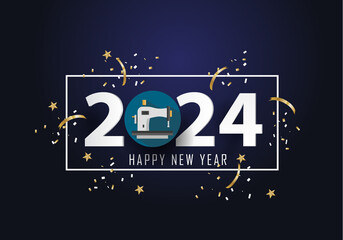 Happy new year 2024. Year 2024 with sewing machine icon
 - obrazy, fototapety, plakaty
