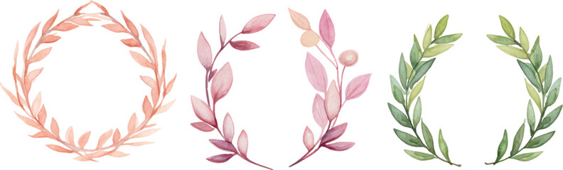 Fototapeta na wymiar four watercolor laurel wreaths for printable templates