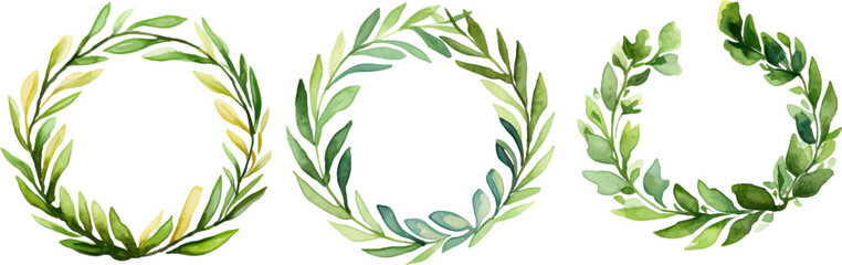 four watercolor laurel wreaths for printable templates