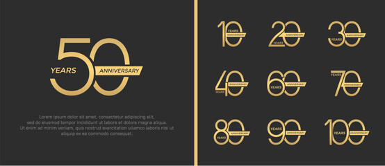 set of anniversary logo golden color on brown background for celebration moment - obrazy, fototapety, plakaty