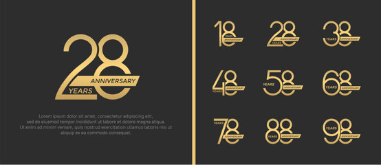 set of anniversary logo golden color on brown background for celebration moment