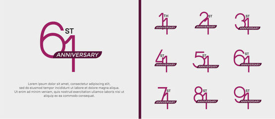 set of anniversary logo purple color and ribbon on white background for celebration moment