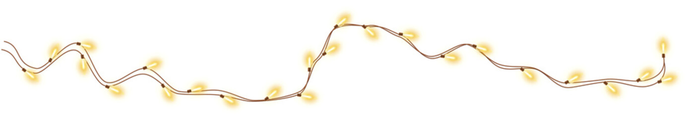 Shiny realistic electric garland with glowing yellow bulbs, Christmas decorative element © wild