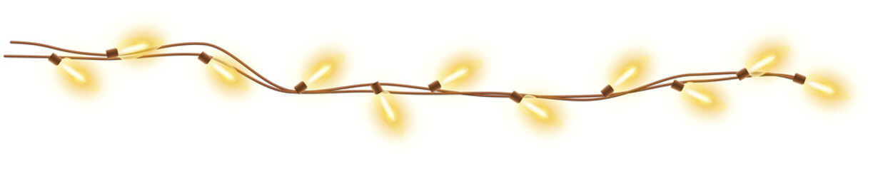 Shiny realistic electric garland with glowing yellow bulbs, Christmas decorative element