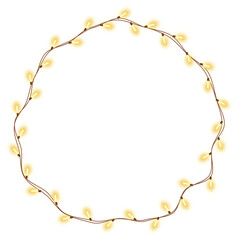 Shiny realistic electric garland with glowing yellow bulbs, Christmas decorative element