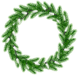 Christmas wreath of realistic green spruce branches with glowing garland
