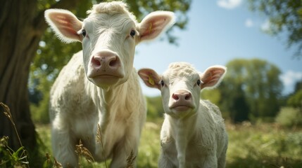 Fototapeta premium Cows in a green field photo UHD wallpaper