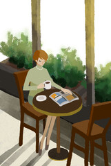 illustration of a woman in cafe