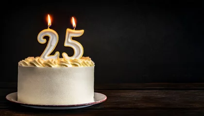 Fotobehang Candle on a cake alone - 25th anniversary © CreativeStock
