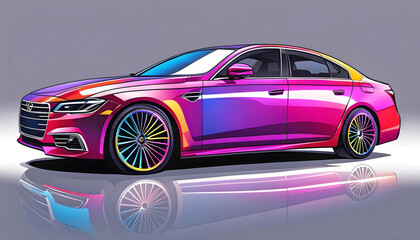 Modern car in bright light and splashes of water, beautiful graphic illustration, pop art, - obrazy, fototapety, plakaty
