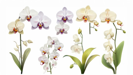 Orchid flower set Tropical plants, orchid floral watercolor illustration, botanical painting,...
