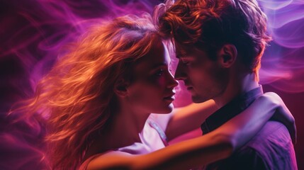Naklejka premium Close-up candid portrait photo of a young couple dancing and romantic moments.