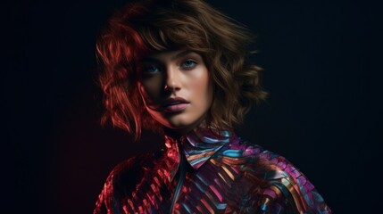 Fototapeta premium Close-up candid portrait photo of a fashion model striking a fierce pose