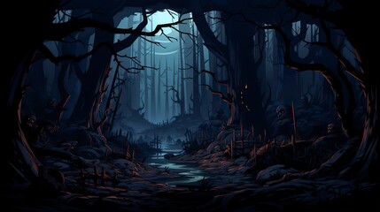 A winter forest at night with moonlight filtering through ,Winter Graphics, Winter Graphics image idea, Illustration