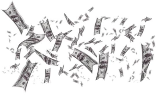 Digital png illustration of multiple dollar banknotes on transparent background