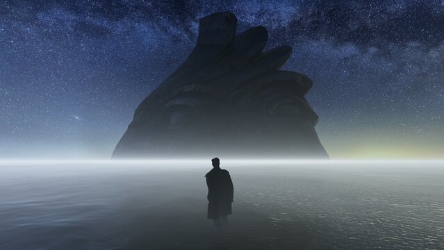 mysterious alien structure in the night 3d render