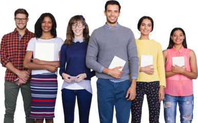 Digital png photo of diverse male and female students on transparent background