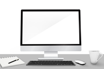 Digital png illustration of computer screen with copy space on desk on transparent background