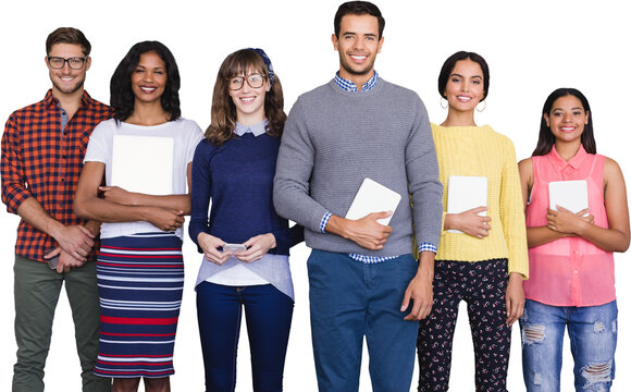 Digital png photo of diverse male and female students on transparent background