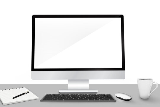 Digital png illustration of computer screen with copy space on desk on transparent background