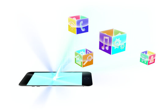 Digital png illustration of smartphone with icons on transparent background