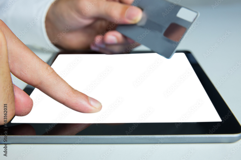 Aufkleber digital png illustration of hands using tablet with copy space on transparent background