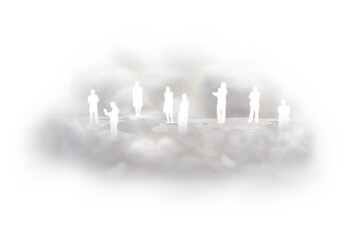 Digital png illustration of cloud with business people silhouettes on transparent background - Powered by Adobe