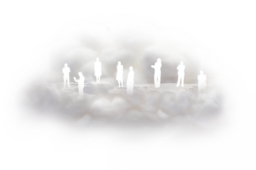 Digital png illustration of cloud with business people silhouettes on transparent background