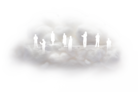 Digital png illustration of cloud with business people silhouettes on transparent background