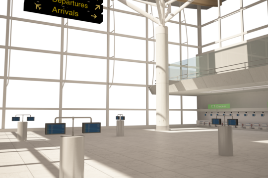 Digital png illustration of airport interior on transparent background