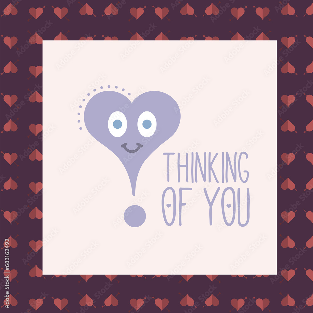 Poster digital png illustration of thinking of you text with heart pattern on transparent background