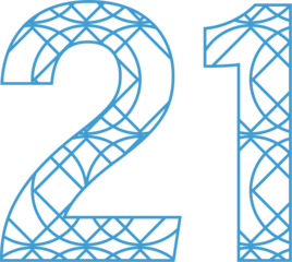 Digital png illustration of number 21 with pattern on transparent background
