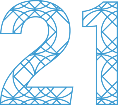 Digital png illustration of number 21 with pattern on transparent background