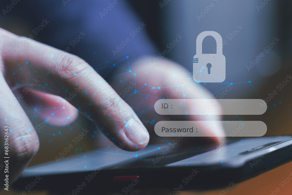 Poster concept personal data protection by password and login, security concept.