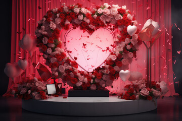 Valentine's Day with romantic display podium. Designed for love-themed products, creating a perfect setting for the celebration of love in February.