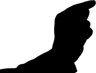 Digital png silhouette image of hand pointing with finger on transparent background