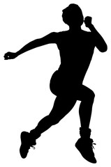 Digital png silhouette of sportswoman running and jumping on transparent background