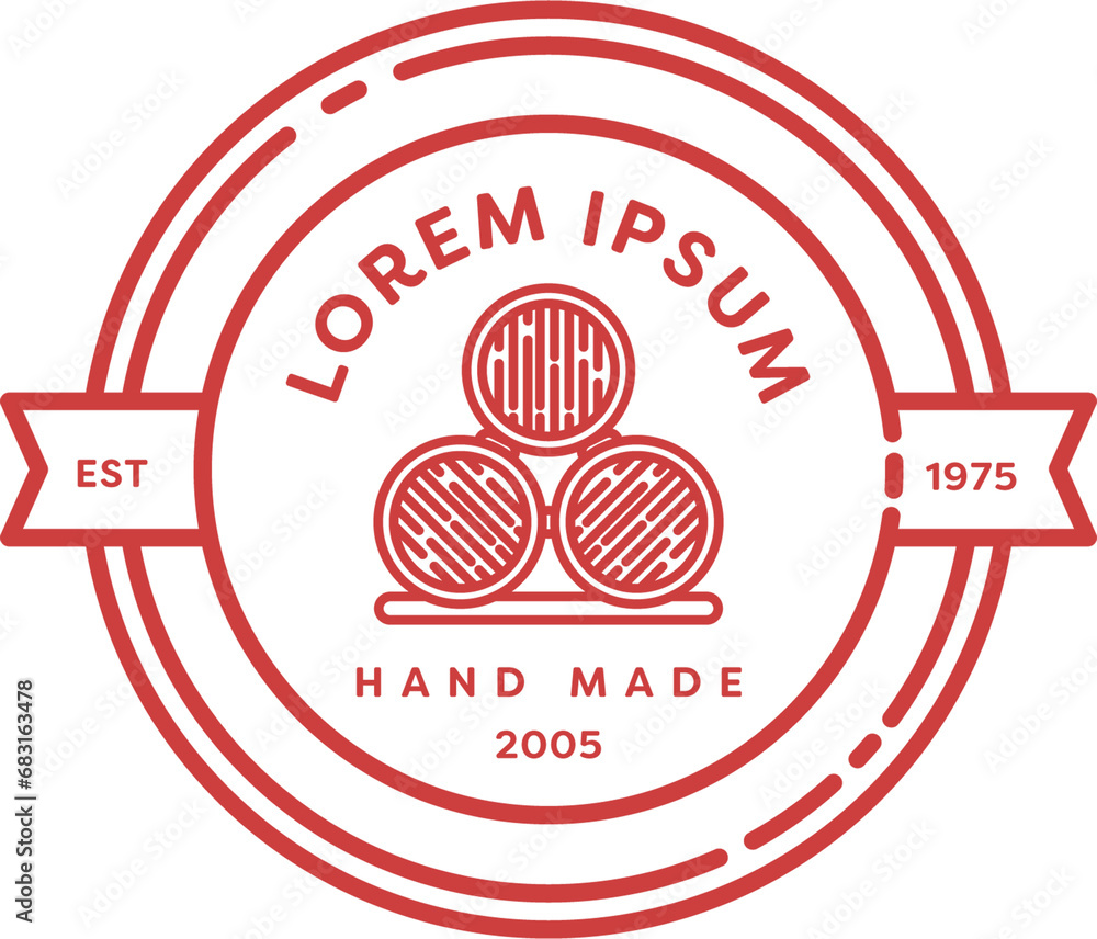 Poster digital png illustration of red badge with barrels and lorem ipsum text on transparent background