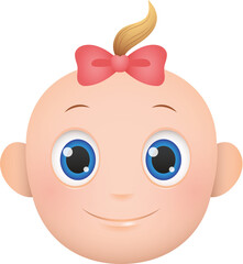 Digital png illustration of happy toddler girl head with pony on transparent background