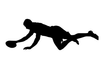 Digital png silhouette of rugby player holding ball on transparent background